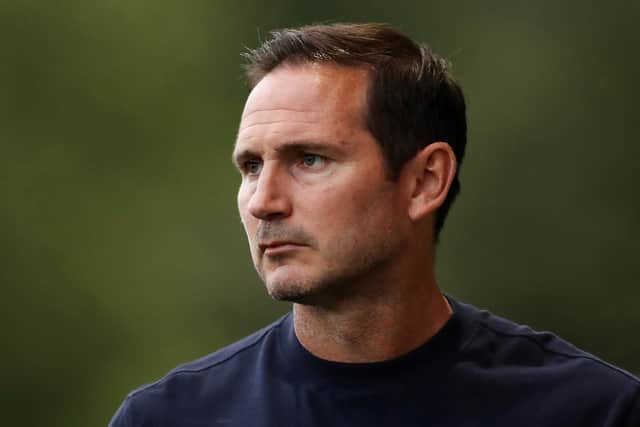 Frank Lampard, Manager of Everton looks on prior to the Carabao Cup Second Round match (Photo by Lewis Storey/Getty Images)