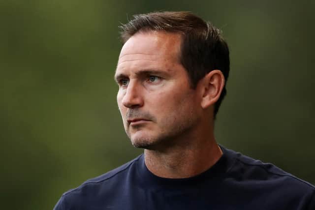  Frank Lampard, Manager of Everton looks on prior to the Carabao Cup Second Round match (Photo by Lewis Storey/Getty Images)