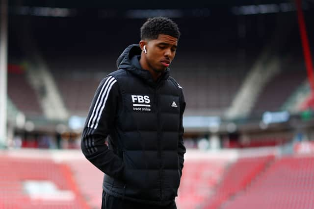 Wesley Fofana of Leicester City inspects the pitch prior to the UEFA Conference League Quarter (Photo by Dean Mouhtaropoulos/Getty Images)