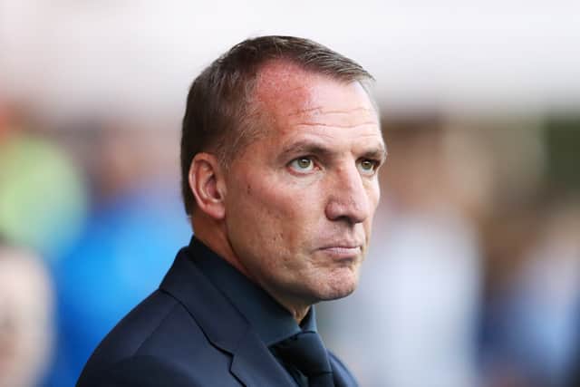 Brendan Rodgers, manager of Leicester City looks on during the Carabao Cup Second Round match (Photo by Charlotte Tattersall/Getty Images)