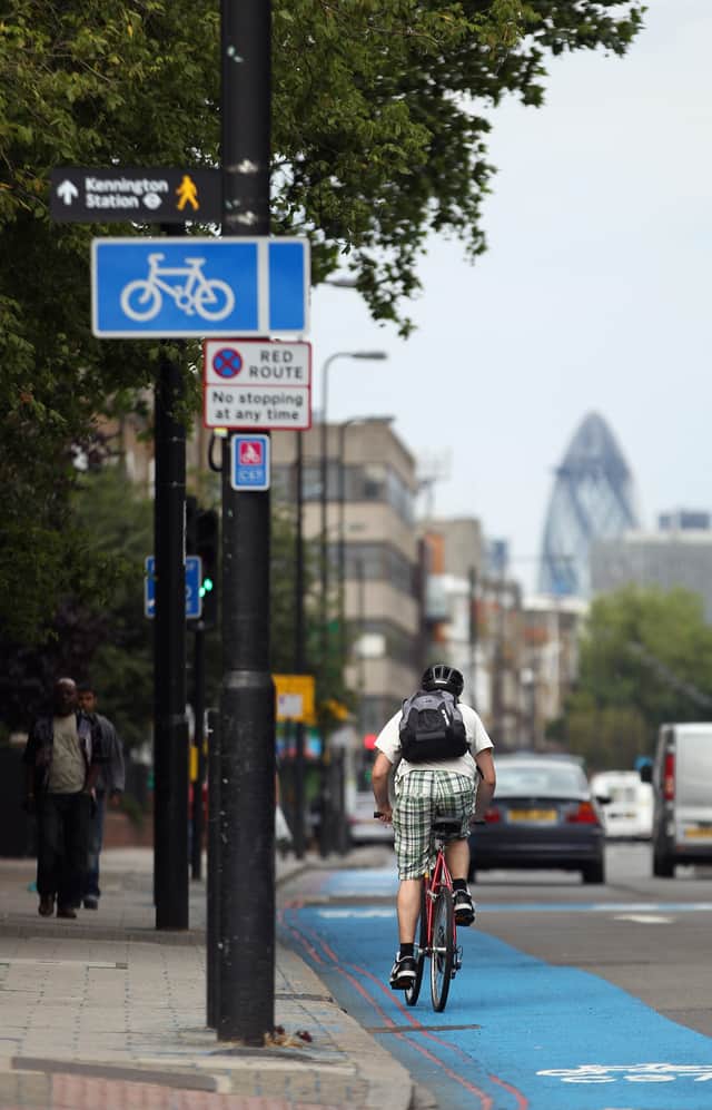 A cyclist in Kennington using the designated lane. Photo: Dan Kitwood/Getty Images
