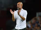 Pep Guardiola, Manager of Manchester City FC reacts during the friendly match between FC Barcelona . (Photo by David Ramos/Getty Images)