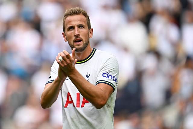 Harry Kane of Tottenham Hotspur applauds the fans during the Premier League match (Photo by Clive Mason/Getty Images)