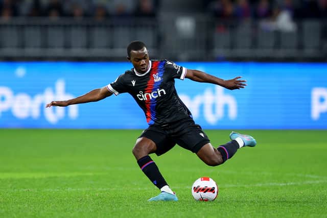 Tyrick Mitchell of Crystal Palace crosses the ball during the Pre-Season friendly match (Photo by James Worsfold/Getty Images)