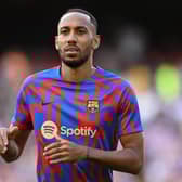 Pierre-Emerick Aubameyang of Barcelona warms up prior to the LaLiga Santander match (Photo by David Ramos/Getty Images)
