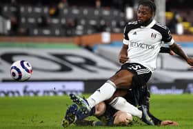 Fulham’s Josh Onomah is tackled by Manchester City’s Aymeric Laporte. Picture: Justin Setterfield/PA