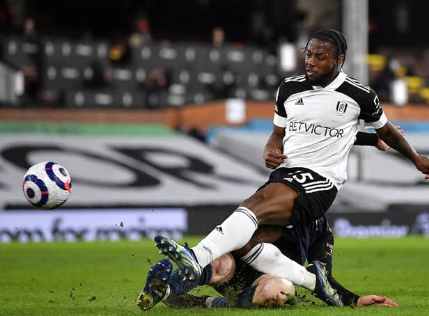 <p>Fulham’s Josh Onomah is tackled by Manchester City’s Aymeric Laporte. Picture: Justin Setterfield/PA</p>