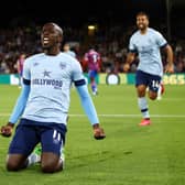  Yoane Wissa of Brentford celebrates after scoring their team’s first goal