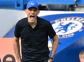 Thomas Tuchel gestures on the touchline during the English Premier League football match (Photo by GLYN KIRK/AFP via Getty Images)