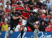 Cristiano Ronaldo of Manchester United in action with Arsenal’s Oleksandr Zinchenko and Gabriel (Photo by Tom Purslow/Manchester United via Getty Images)