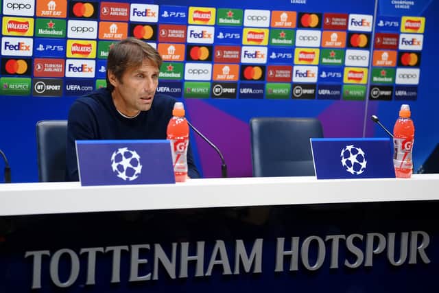 Tottenham Hotspur Manager, Antonio Conte speaks to the press ahead of their UEFA Champions League (Photo by Alex Davidson/Getty Images)