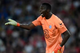 Edouard Mendy of Chelsea gestures during the Premier League match against Southampton. (Photo by Mike Hewitt/Getty Images)