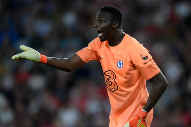 Edouard Mendy of Chelsea gestures during the Premier League match between Southampton (Photo by Mike Hewitt/Getty Images)