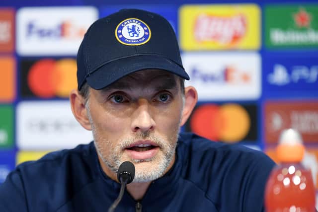 Thomas Tuchel, Manager of Chelsea speaks to the media in the post match speaks to the media (Photo by Jurij Kodrun/Getty Images)