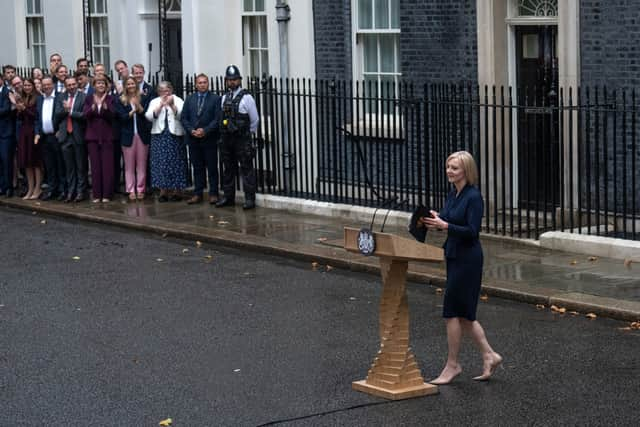 New UK prime minister Liz Truss gives her first speech at Downing Street. Photo: Getty