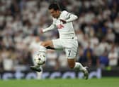 Heung-Min Son of Tottenham in action during the UEFA Champions League group D match (Photo by Richard Heathcote/Getty Images)