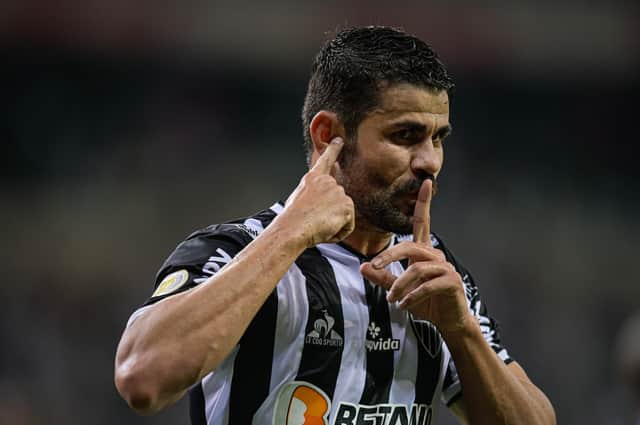 Diego Costa of Atletico MG celebrates a scored goal against Ceara during a match  (Photo by Pedro Vilela/Getty Images)