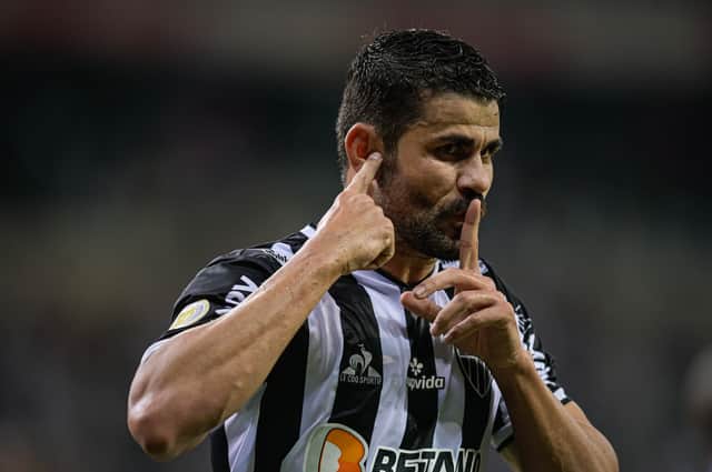 Diego Costa of Atletico MG celebrates a scored goal against Ceara during a match (Photo by Pedro Vilela/Getty Images)