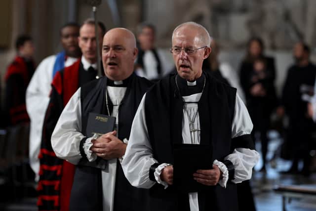 The Archbishop of Canterbury, Justin Welby (R) at  the service of prayer and reflection at St Paul’s Cathedral. Photo: Getty