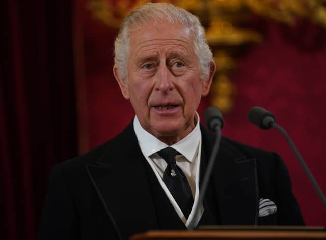 King Charles III during the Accession Council at St James's Palace, London, Credit PA 