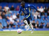 Ngolo Kante of Chelsea runs with the ball during the Premier League match between Chelsea and Leicester. (Photo by Mike Hewitt/Getty Images)
