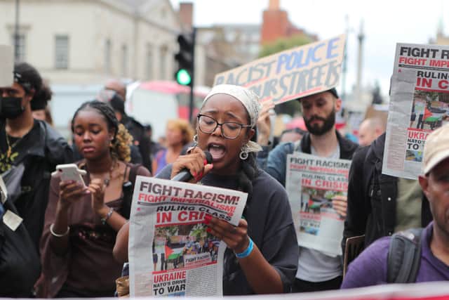 Protestors gathered after Chris Kaba, an unarmed black man, was shot and killed by police on Streatham Hill on Monday. Photo: SWNS