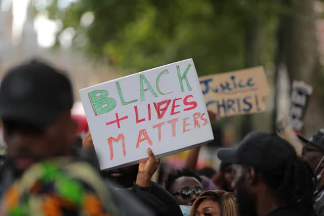 Placards displaying the slogan ‘Black Lives Matter’. Photo: SWNS