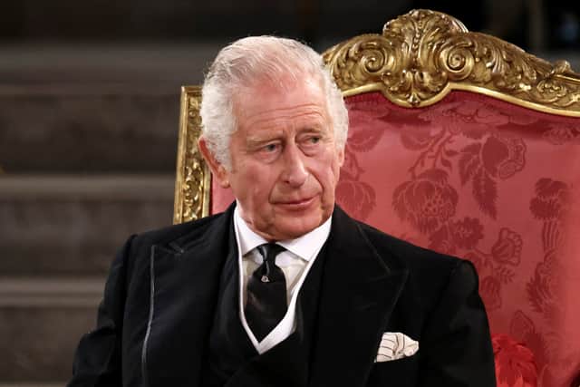 King Charles III at Westminster Hall, London, where he addressed the Houses of Parliament. Photo: PA