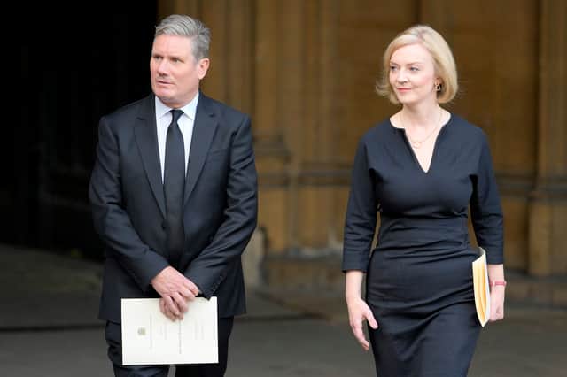 Keir Starmer, leader of the Labour Party, and Britain ‘s Prime Minister Liz Truss arrive at Westminster Hall. Photo: Getty