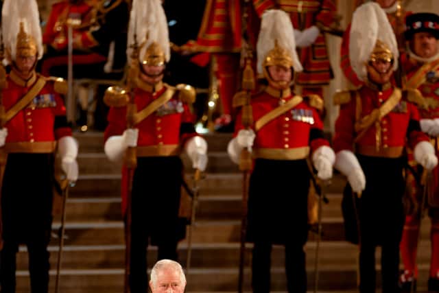 King Charles III makes an address in Westminster Hall at Houses of Parliament. Photo: Getty