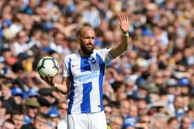 Bruno Saltor Grau of Brighton and Hove Albion takes a throw in during the Premier League match  (Photo by Mike Hewitt/Getty Images)
