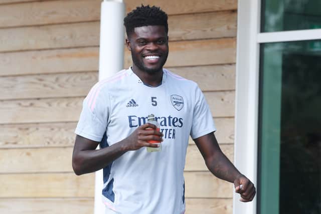 Thomas Partey of Arsenal during a training session at London Colney on August 26, 2022 in St Albans,  (Photo by Stuart MacFarlane/Arsenal FC via Getty Images)