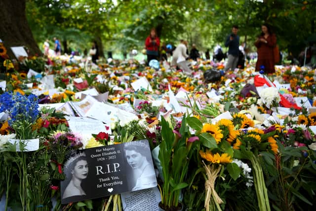 The flowers in Green Park in memory of Queen Elizabeth II. Photo: Getty