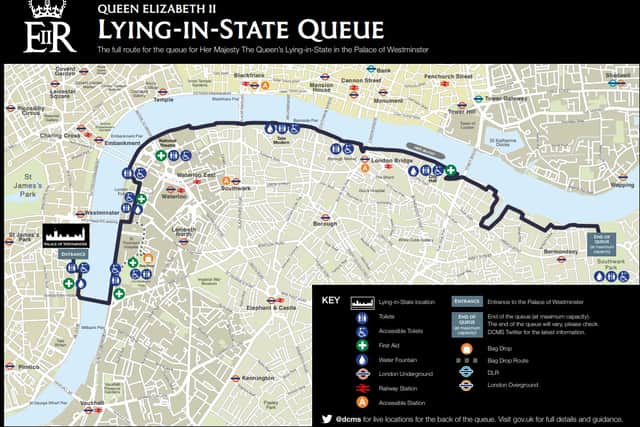 The map of the queue route for the Queen’s lying-in-state. Photo: DCMS