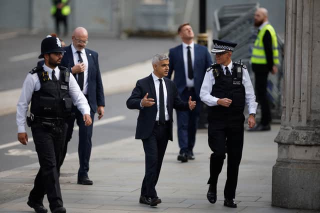 London mayor Sadiq Khan is seen walking through Westminster in central London. Photo: Getty