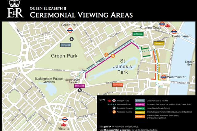 The ceremonial viewing areas for the procession. Photo: DCMS