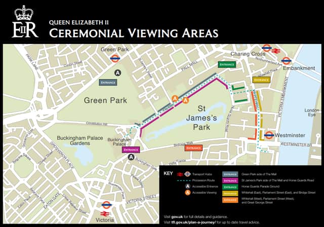 The ceremonial viewing areas for the procession. Photo: DCMS