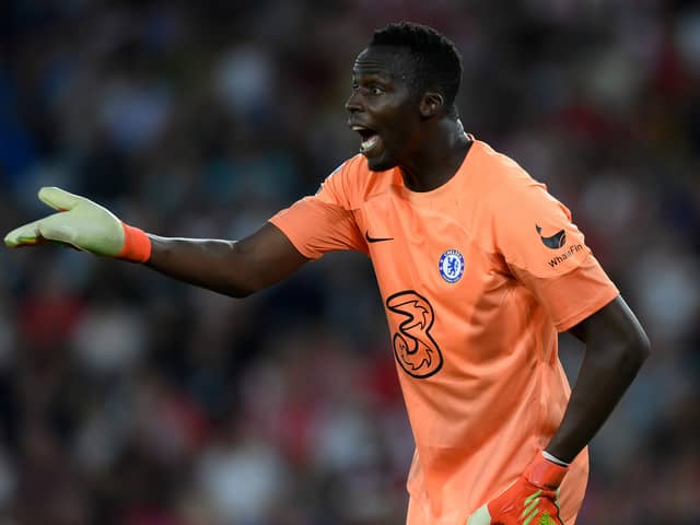  Edouard Mendy of Chelsea gestures during the Premier League match between Southampton  (Photo by Mike Hewitt/Getty Images)