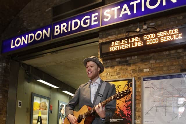 Jamie West, winner of London Underground’s 2009 best busker competition, performs at London Bridge Underground Station. Photo: Getty