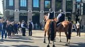 Police horses in Westminster ahead of the Queen’s arrival. Photo: Getty