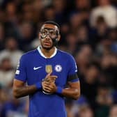 Pierre-Emerick Aubameyang of Chelsea looks on wearing an eye mask prior to  the UEFA Champions League group E match between Chelsea FC and FC Salzburg at Stamford Bridge on September 14, 2022 in London, England. (Photo by Richard Heathcote/Getty Images)