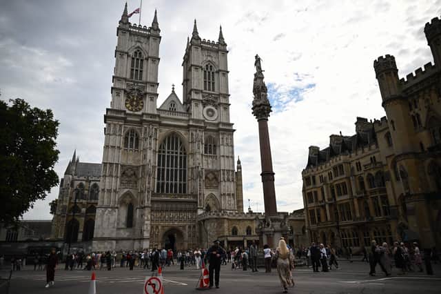 The Union Jack flag flying at half mast at Westminster Abbey. Photo: Getty