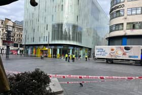 Police cordon in Leicester Square outside M&M World. Photo: LondonWorld