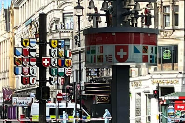 Forensics officers in Leicester Square. Photo: LondonWorld