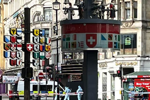 Forensics officers in Leicester Square. Photo: LondonWorld