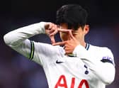 Son Heung-Min of Tottenham Hotspur celebrates after scoring their team's fourth goal (Photo by Clive Rose/Getty Images)