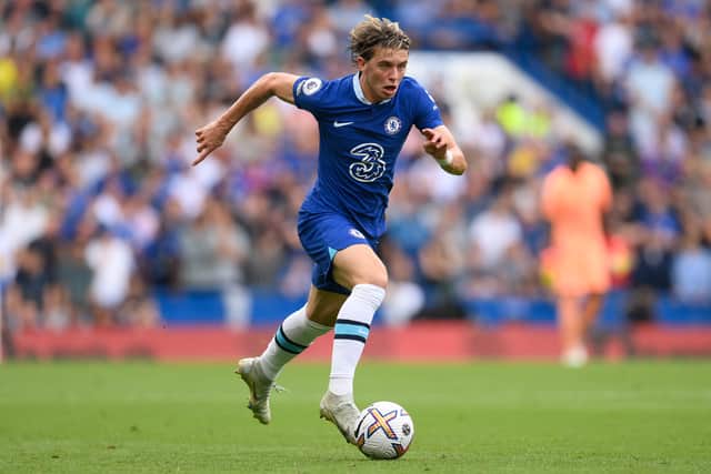 Conor Gallagher of Chelsea in action during the Premier League match between Chelsea FC and West Ham United  (Photo by Mike Hewitt/Getty Images)