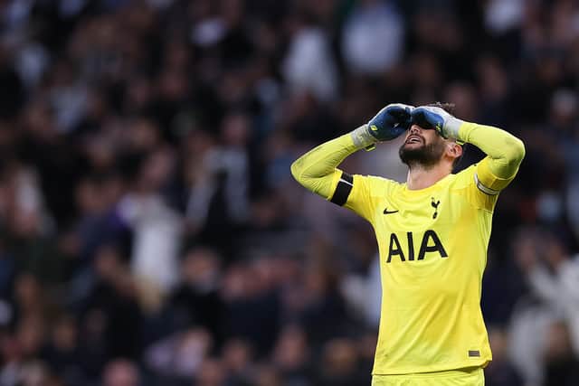 Hugo Lloris of Tottenham Hotspur reacts during the Premier League match (Photo by Ryan Pierse/Getty Images)