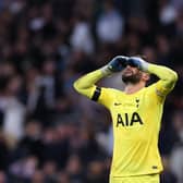Hugo Lloris of Tottenham Hotspur reacts during the Premier League match between Tottenham Hotspur and Leicester City. (Photo by Ryan Pierse/Getty Images)