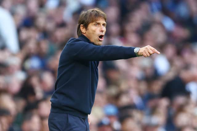 Antonio Conte, Manager of Tottenham Hotspur reacts during the Premier League match between  (Photo by Clive Rose/Getty Images)